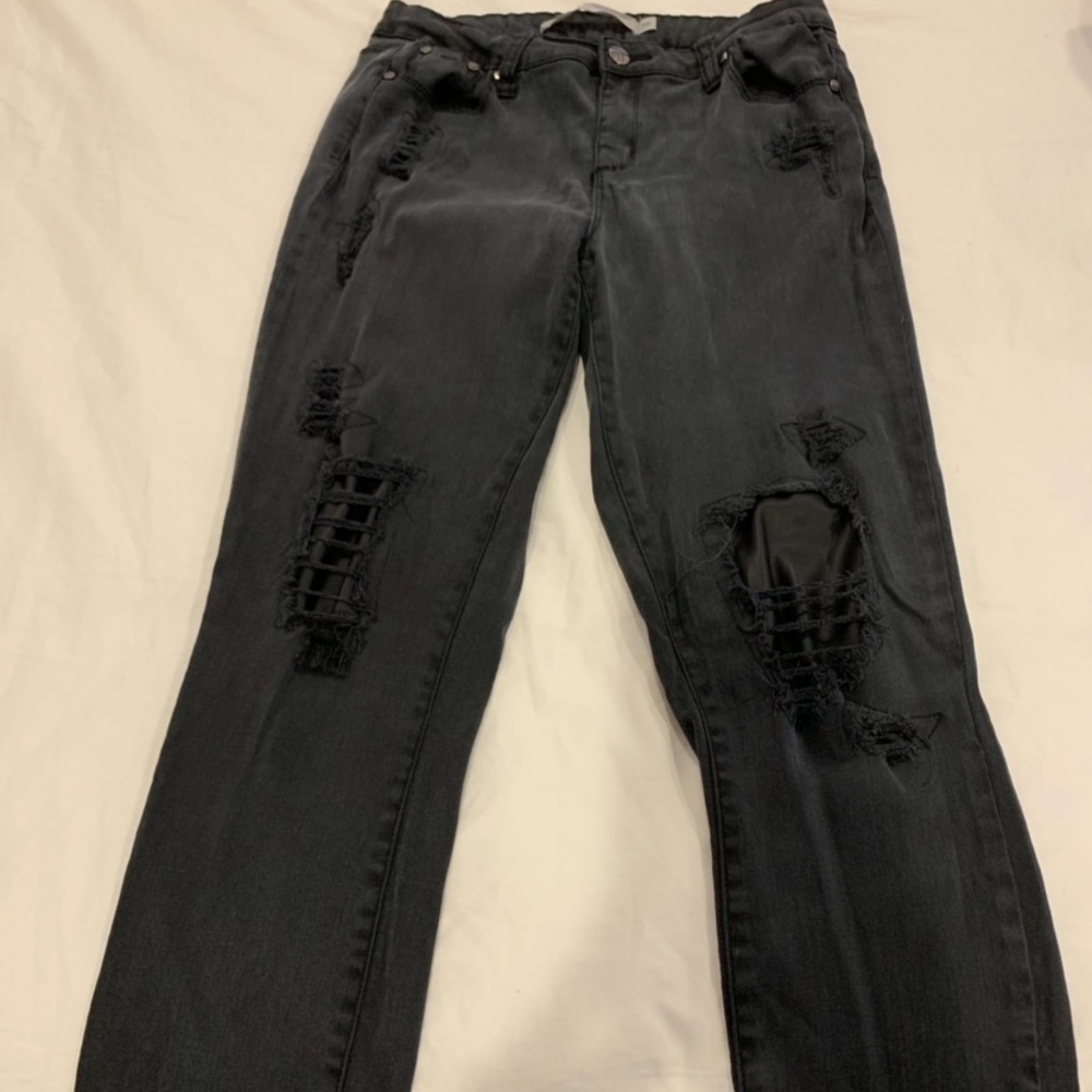 Tractr Mid-Rise Faux Leather Patch Skinny Jeans